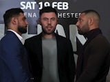 Amir Khan and Kell Brook square off at a press conference in November 2021.