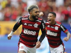 Flamengo's Gabriel Barbosa celebrates scoring their first goal on February 20, 2022