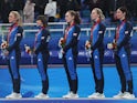 Great Britain's women's curling team with the gold medal at the Beijing 2022 Winter Olympics on February 20, 2022