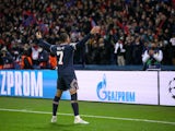 Paris Saint-Germain's (PSG) Kylian Mbappe celebrates scoring their first goal on February 15, 2022