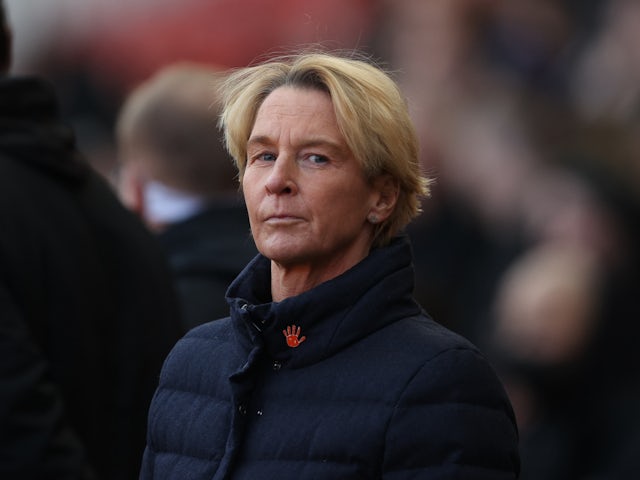 Germany Women coach Martina Voss-Tecklenburg reacts on February 17, 2022