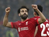 Liverpool's Mohamed Salah celebrates scoring their second goal on February 16, 2022