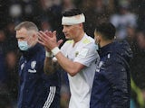 Leeds United's Robin Koch applauds the fans as he is substituted off after sustaining an injury on February 20, 2022