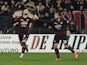 Salernitana's Federico Bonazzoli celebrates scoring their first goal with Luca Ranieri on February 19, 2022
