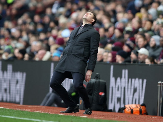 Aston Villa manager Steven Gerrard reacts on February 19, 2022
