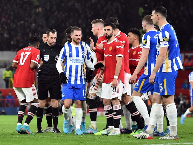 Manchester United and Brighton & Hove Albion players during their clash on February 15, 2022