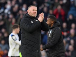 Derby County manager Wayne Rooney celebrates after the match on February 19, 2022