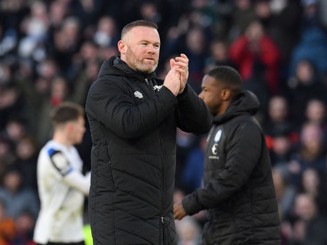 Derby County manager Wayne Rooney celebrates after the match on February 19, 2022