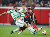 Celtic's Cameron Carter-Vickers in action with Bayer Leverkusen's Moussa Diaby on November 21, 2021