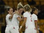 England Women's Millie Bright celebrates scoring their second goal with teammates on February 23, 2022