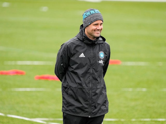 Charlotte FC head coach Miguel Angel Ramirez smiles during practice at the Matthews Sportsplex on February 24, 2022