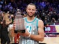 Steph Curry pictured with the NBA All-Star MVP award on February 20, 2022