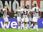 Udinese's Destiny Udogie celebrates scoring their first goal with teammates on February 25, 2022