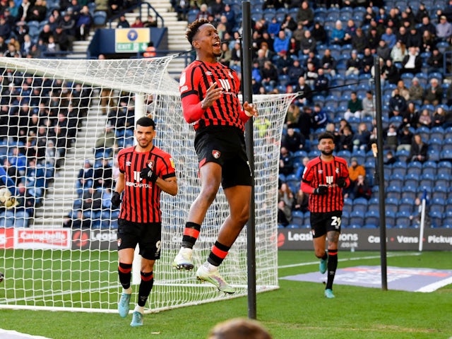Bournemouth's Jamal Lowe celebrates scoring their first goal on March 5, 2022