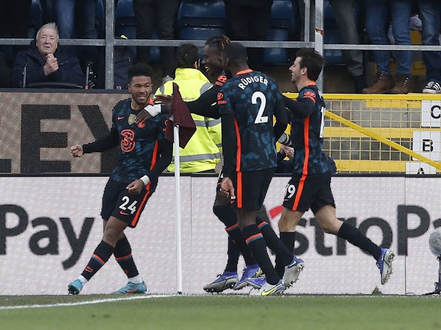 Chelsea's Reece James celebrates scoring their first goal with teammates on March 5, 2022