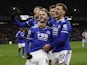 Leicester City's James Maddison celebrates scoring their first goal with teammates on March 1, 2022