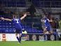 Cardiff City's Uche Ikpeazu celebrates after scoring their first goal on March 1, 2022