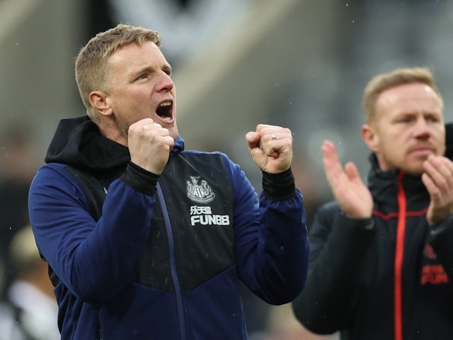  Newcastle United manager Eddie Howe celebrates after the match on February 13, 2022