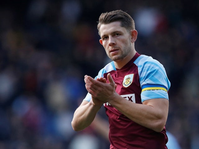 Burnley's James Tarkowski wearing a captain's armband with the Ukraine colors on March 5, 2022