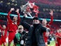 Liverpool manager Jurgen Klopp celebrates with the trophy after winning the Carabao Cup on February 27, 2022