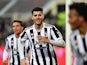 Juventus' Alvaro Morata celebrates after Fiorentina's Lorenzo Venuti scores an own goal and Juventus' first on March 2, 2022