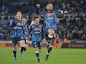Napoli's Lorenzo Insigne celebrates scoring their first goal on February 27, 2022