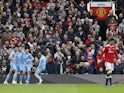 Manchester City celebrating a goal against Manchester United on November 6, 2021.