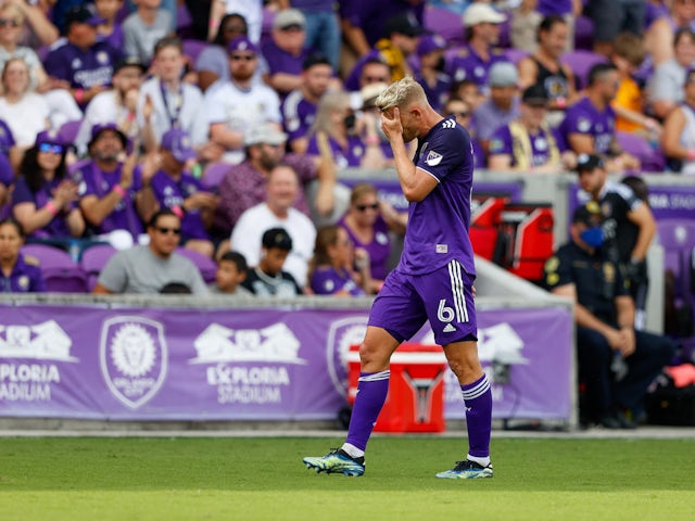 Orlando City defender Robin Jansson (6) leaves the field after receiving a red card in the second half during a match against CF Montréal at Orlando City Stadium on February 27, 2022