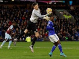Burnley's Nick Pope in action with Leicester City's Patson Daka on March 1, 2022