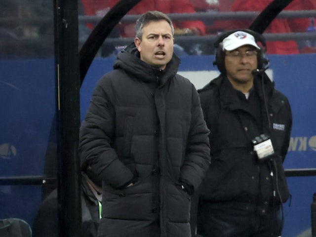 FC Dallas head coach Nico Estevez reacts during the match against Toronto FC at Toyota Stadium on February 26, 2022