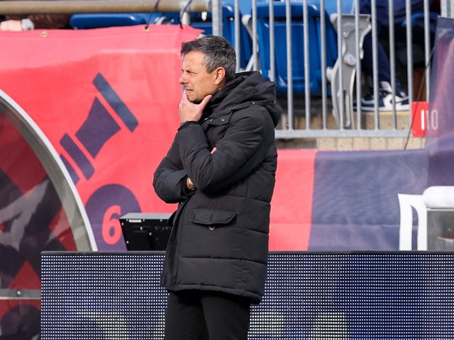 FC Dallas head coach Nico Estevez reacts during the second half against the New England Revolution at Gillette Stadium on March 5, 2022