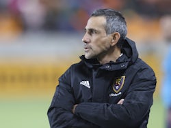 Real Salt Lake head coach Pablo Mastroeni watches play against the Houston Dynamo FC in the first half at PNC Stadium on February 27, 2022