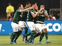 Palmeiras' Ze Rafael celebrates scoring their first goal with teammates on March 2, 2022