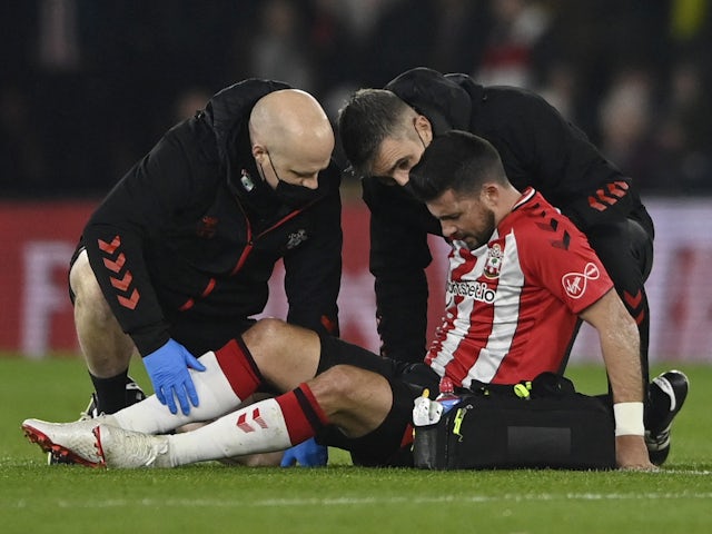 Southampton's Shane Long receives medical attention after sustaining an injury on March 2, 2022