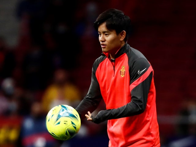 Mallorca's Takefusa Kubo pictured during the warm up before the match on December 4, 2021