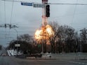 A TV tower is blown up in Kiev, Ukraine on March 1, 2022