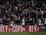 Valencia's Goncalo Guedes celebrates scoring their first goal on March 2, 2022