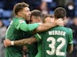 Werder Bremen's Niclas Fullkrug celebrates scoring their second goal with teammates on February 27, 2022