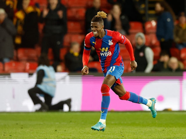 Wilfried Zaha in action for Crystal Palace in February 2022