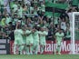 Austin FC defender Julio Cascante (18) celebrates with teammates after scoring a goal against Inter Miami in the first half of a MLS game at Q2 Stadium on March 6, 2022