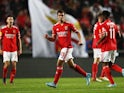 Benfica's Henrique Araujo celebrates scoring their first goal with Souahilo Meite on March 11, 2022