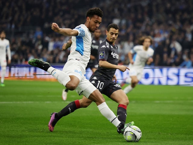 Olympique de Marseille's Boubacar Kamara in action with AS Monaco's Wissam Ben Yedder on March 6, 2022