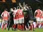 Braga's Vitor Oliveira celebrates scoring their second goal with Fabiano Silva, Paulo Oliveira, Andre Castro and team members on March 10, 2022
