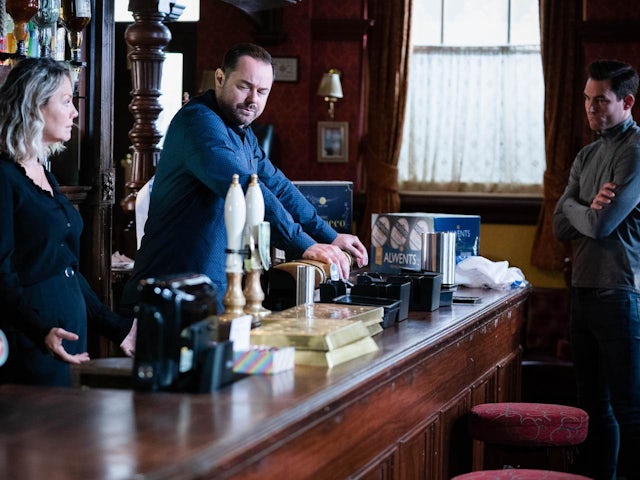 SATURDAY EMBARGO: Janine, Mick and Zack on EastEnders on March 16, 2022