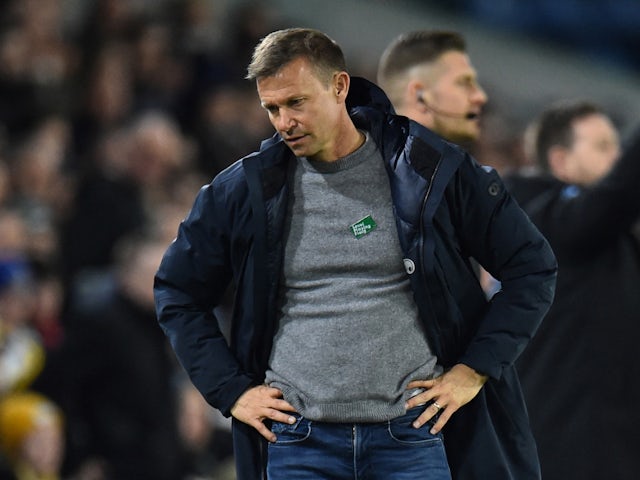 Leeds United manager Jesse Marsch looks dejected on March 10, 2022