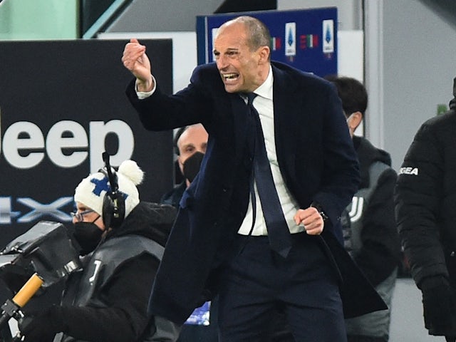 Juventus coach Massimiliano Allegri celebrates after the match on March 6, 2022