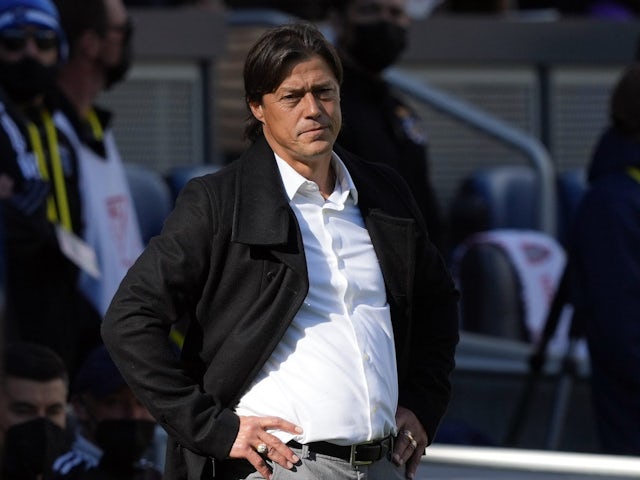 San Jose Earthquakes head coach Matias Almeyda stands on the sideline during the first half against the Columbus Crew at PayPal Park on March 5, 2022