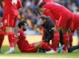 Mohamed Salah goes down injured for Liverpool on March 12, 2022