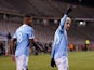 New York City FC S. Rodríguez (20) react to the crowd after scoring against Comunicaciones FC in the second half of the Concacaf Champions League Quarterfinal at Rentschler Field on March 9, 2022