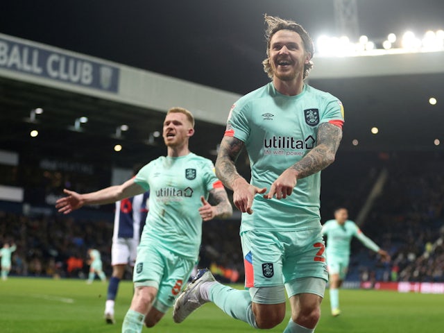 Huddersfield Town's Danny Ward celebrates scoring their second goal on March 11, 2022